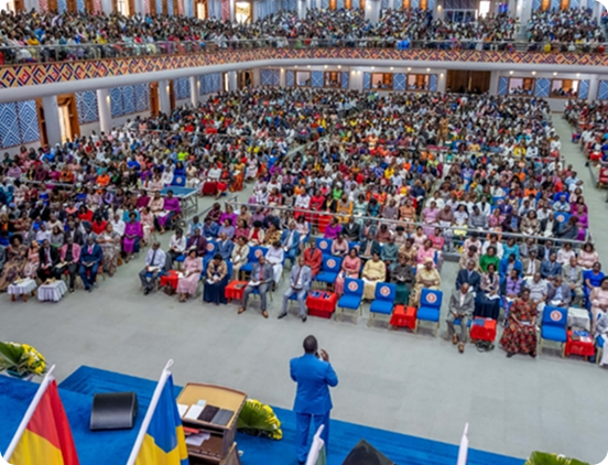 Congregation gathered in the Church Without Walls auditorium
